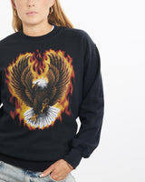 Vintage, Eagle, Wildlife, Sweatshirt, The Real Deal, size small, colour Black, newtown, sydney, australia, thrift store, opshop, preloved, secondhand, sustainable, retro, antique, 70s, 80s, 90s, 2000s, 00s, fashion, clothing, streetwear, trendy, garment, style, boutique, store, shop, archive, sale, cheap, best, top, Sweats and hoodies