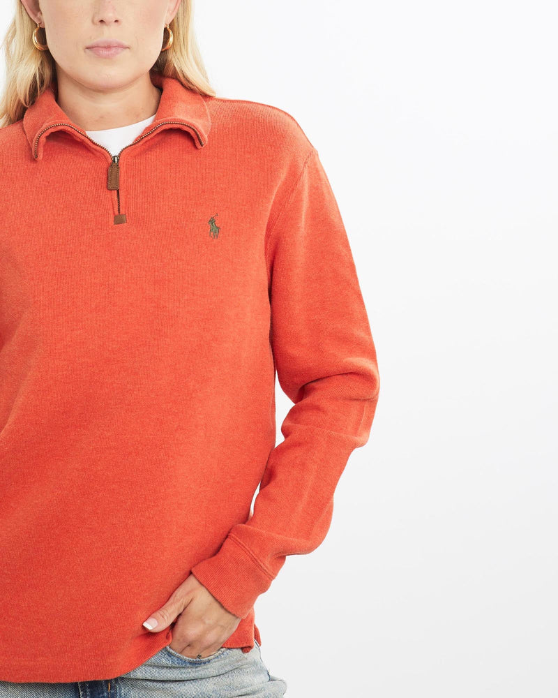 Vintage, Polo, Ralph, Lauren, Quarter, Zip, Knit, Sweater, The Real Deal, size small, colour Orange, newtown, sydney, australia, thrift store, opshop, preloved, secondhand, sustainable, retro, antique, 70s, 80s, 90s, 2000s, 00s, fashion, clothing, streetwear, trendy, garment, style, boutique, store, shop, archive, sale, cheap, best, top, Sweats and hoodies