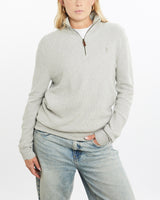 Vintage, Polo, Ralph, Lauren, Quarter, Zip, Knit, Sweater, The Real Deal, size small, colour Grey, newtown, sydney, australia, thrift store, opshop, preloved, secondhand, sustainable, retro, antique, 70s, 80s, 90s, 2000s, 00s, fashion, clothing, streetwear, trendy, garment, style, boutique, store, shop, archive, sale, cheap, best, top, Sweats and hoodies