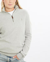 Vintage, Polo, Ralph, Lauren, Quarter, Zip, Knit, Sweater, The Real Deal, size small, colour Grey, newtown, sydney, australia, thrift store, opshop, preloved, secondhand, sustainable, retro, antique, 70s, 80s, 90s, 2000s, 00s, fashion, clothing, streetwear, trendy, garment, style, boutique, store, shop, archive, sale, cheap, best, top, Sweats and hoodies