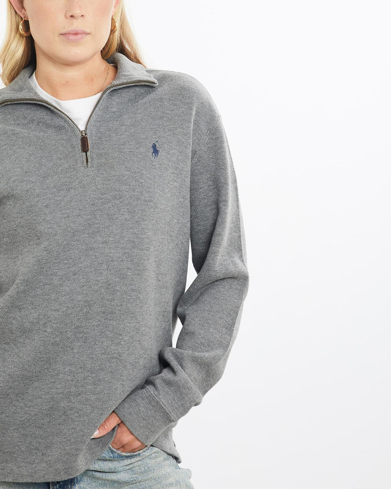 Vintage, 90s, Polo, Ralph, Lauren, Quarter, Zip, Knit, Sweater, The Real Deal, size small, colour Grey, newtown, sydney, australia, thrift store, opshop, preloved, secondhand, sustainable, retro, antique, 70s, 80s, 90s, 2000s, 00s, fashion, clothing, streetwear, trendy, garment, style, boutique, store, shop, archive, sale, cheap, best, top, Sweats and hoodies