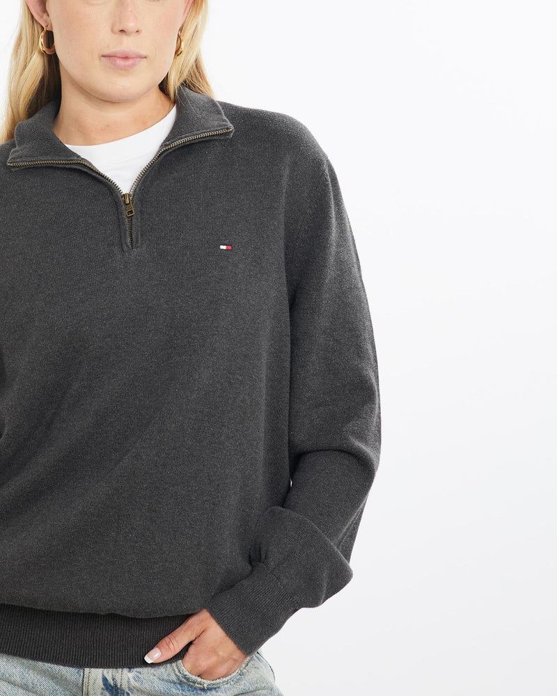 Vintage, Tommy, Hilfiger, Quarter, Zip, Sweater, The Real Deal, size small, colour Grey, newtown, sydney, australia, thrift store, opshop, preloved, secondhand, sustainable, retro, antique, 70s, 80s, 90s, 2000s, 00s, fashion, clothing, streetwear, trendy, garment, style, boutique, store, shop, archive, sale, cheap, best, top, Sweats and hoodies