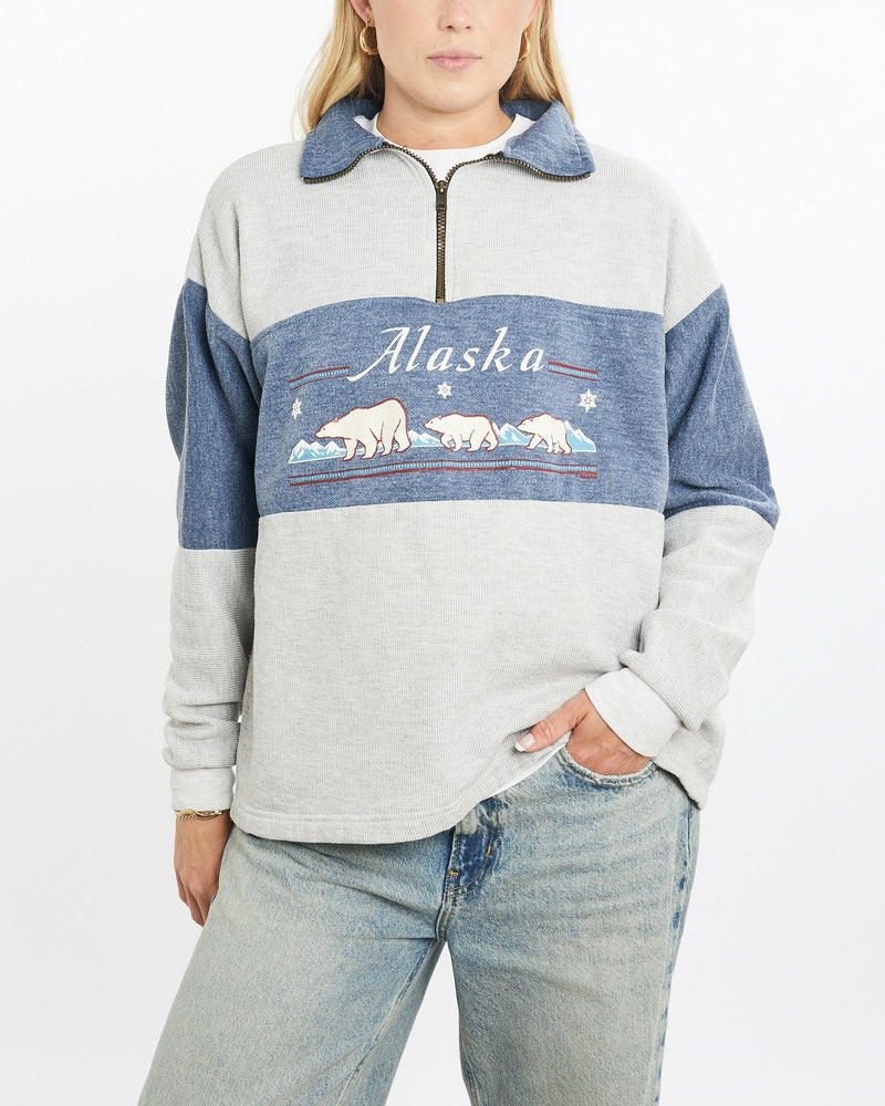 Vintage, Polar, Bear, Wildlife, Quarter, Zip, Sweatshirt, The Real Deal, size small, colour Grey, newtown, sydney, australia, thrift store, opshop, preloved, secondhand, sustainable, retro, antique, 70s, 80s, 90s, 2000s, 00s, fashion, clothing, streetwear, trendy, garment, style, boutique, store, shop, archive, sale, cheap, best, top, Sweats and hoodies