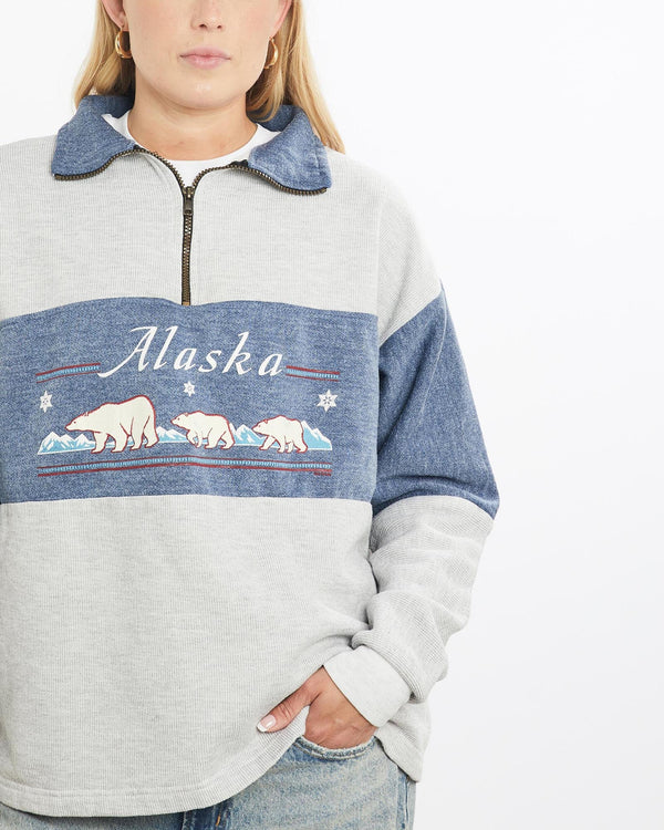 Vintage, Polar, Bear, Wildlife, Quarter, Zip, Sweatshirt, The Real Deal, size small, colour Grey, newtown, sydney, australia, thrift store, opshop, preloved, secondhand, sustainable, retro, antique, 70s, 80s, 90s, 2000s, 00s, fashion, clothing, streetwear, trendy, garment, style, boutique, store, shop, archive, sale, cheap, best, top, Sweats and hoodies