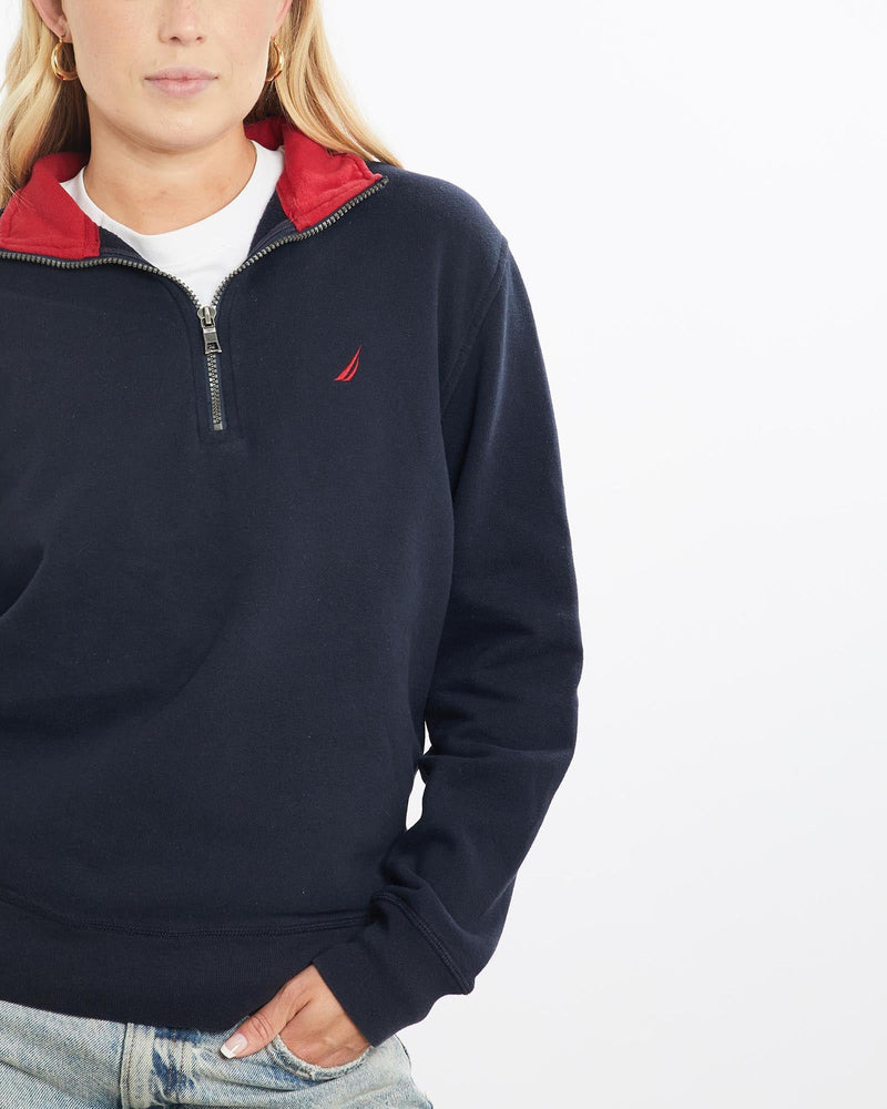 Vintage, Nautica, Quarter, Zip, Sweatshirt, The Real Deal, size small, colour Navy, newtown, sydney, australia, thrift store, opshop, preloved, secondhand, sustainable, retro, antique, 70s, 80s, 90s, 2000s, 00s, fashion, clothing, streetwear, trendy, garment, style, boutique, store, shop, archive, sale, cheap, best, top, Sweats and hoodies