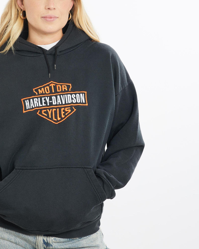 Vintage, 90s, Harley, Davidson, Hooded, Sweatshirt, The Real Deal, size small, colour Black, newtown, sydney, australia, thrift store, opshop, preloved, secondhand, sustainable, retro, antique, 70s, 80s, 90s, 2000s, 00s, fashion, clothing, streetwear, trendy, garment, style, boutique, store, shop, archive, sale, cheap, best, top, Sweats and hoodies