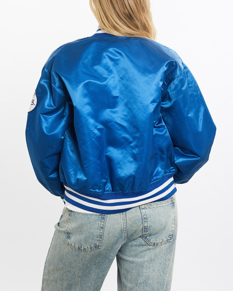 Vintage, 90s, MLB, Los, Angeles, Dodgers, Satin, Bomber, Jacket, The Real Deal, size small, colour Blue, newtown, sydney, australia, thrift store, opshop, preloved, secondhand, sustainable, retro, antique, 70s, 80s, 90s, 2000s, 00s, fashion, clothing, streetwear, trendy, garment, style, boutique, store, shop, archive, sale, cheap, best, top, Jackets