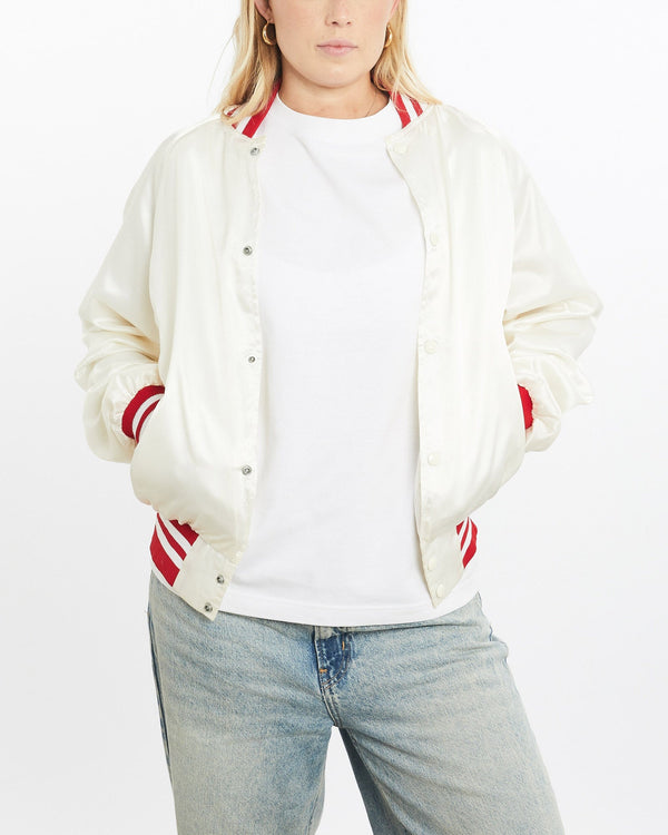 Vintage, 80s, Satin, Bomber, Jacket, The Real Deal, size small, colour White, newtown, sydney, australia, thrift store, opshop, preloved, secondhand, sustainable, retro, antique, 70s, 80s, 90s, 2000s, 00s, fashion, clothing, streetwear, trendy, garment, style, boutique, store, shop, archive, sale, cheap, best, top, Jackets