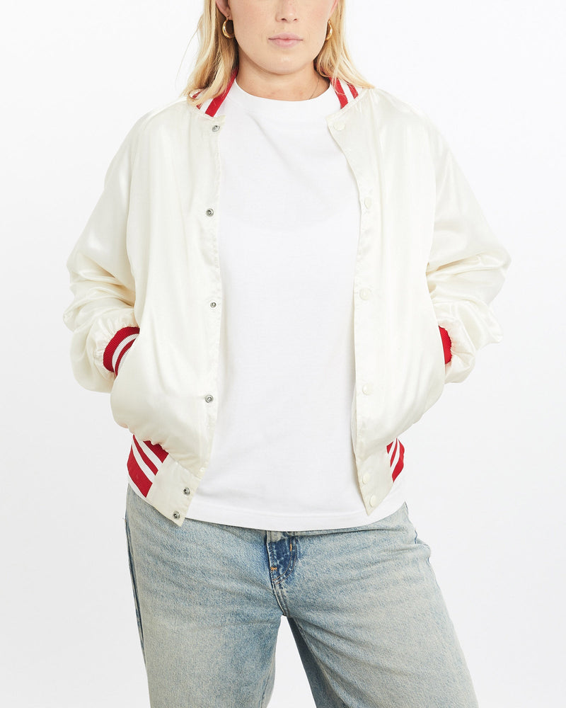 Vintage, 80s, Satin, Bomber, Jacket, The Real Deal, size small, colour White, newtown, sydney, australia, thrift store, opshop, preloved, secondhand, sustainable, retro, antique, 70s, 80s, 90s, 2000s, 00s, fashion, clothing, streetwear, trendy, garment, style, boutique, store, shop, archive, sale, cheap, best, top, Jackets