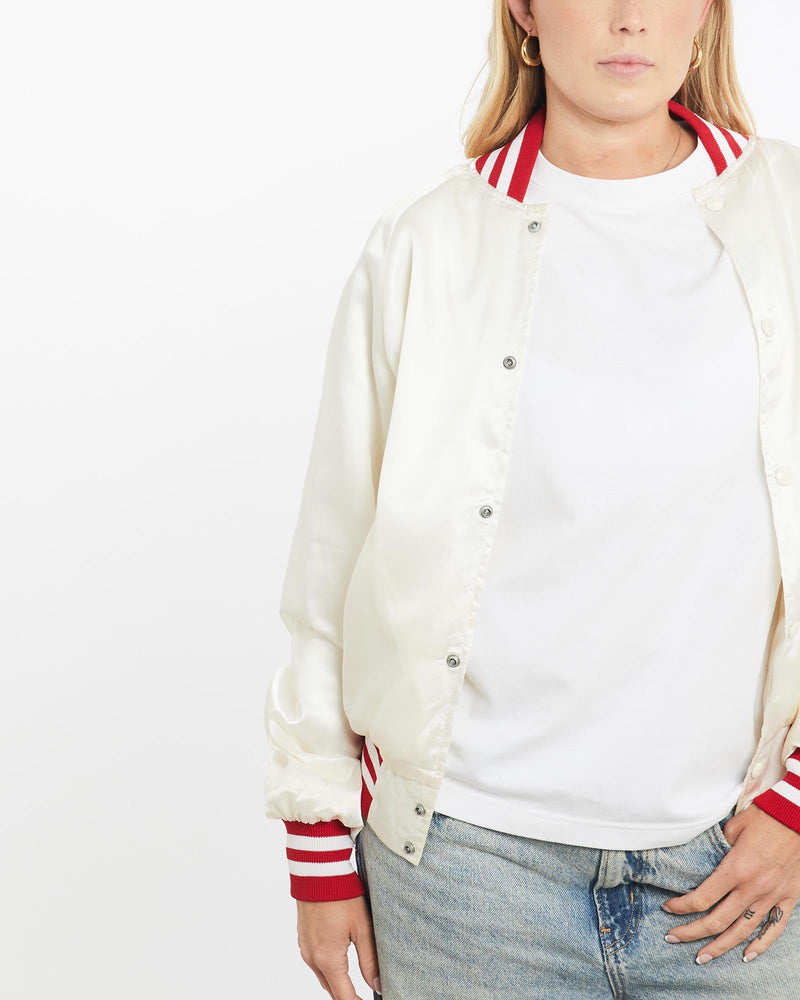 Vintage, 80s, Satin, Bomber, Jacket, The Real Deal, size small, colour White, newtown, sydney, australia, thrift store, opshop, preloved, secondhand, sustainable, retro, antique, 70s, 80s, 90s, 2000s, 00s, fashion, clothing, streetwear, trendy, garment, style, boutique, store, shop, archive, sale, cheap, best, top, Jackets