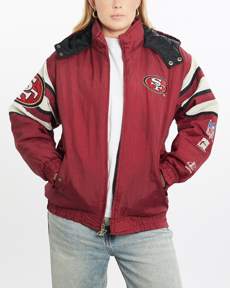 Vintage, 90s, Pro, Line, NFL, San, Francisco, 49ers, Jacket, The Real Deal, size small, colour Red, newtown, sydney, australia, thrift store, opshop, preloved, secondhand, sustainable, retro, antique, 70s, 80s, 90s, 2000s, 00s, fashion, clothing, streetwear, trendy, garment, style, boutique, store, shop, archive, sale, cheap, best, top, Jackets