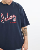 Vintage, 90s, MLB, Cleveland, Indians, Tee, The Real Deal, size extra large, colour Navy, newtown, sydney, australia, thrift store, opshop, preloved, secondhand, sustainable, retro, antique, 70s, 80s, 90s, 2000s, 00s, fashion, clothing, streetwear, trendy, garment, style, boutique, store, shop, archive, sale, cheap, best, top, T-Shirts