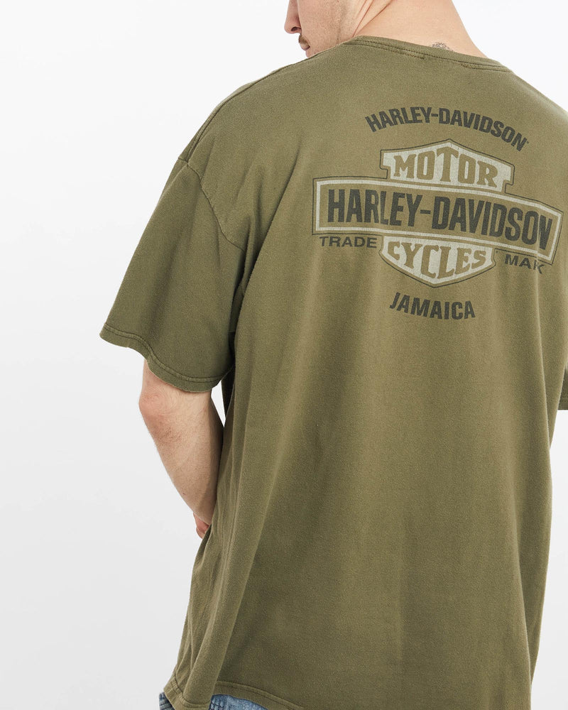 Vintage, Harley, Davidson, Jamaica, Tee, The Real Deal, size extra large, colour Green, newtown, sydney, australia, thrift store, opshop, preloved, secondhand, sustainable, retro, antique, 70s, 80s, 90s, 2000s, 00s, fashion, clothing, streetwear, trendy, garment, style, boutique, store, shop, archive, sale, cheap, best, top, T-Shirts