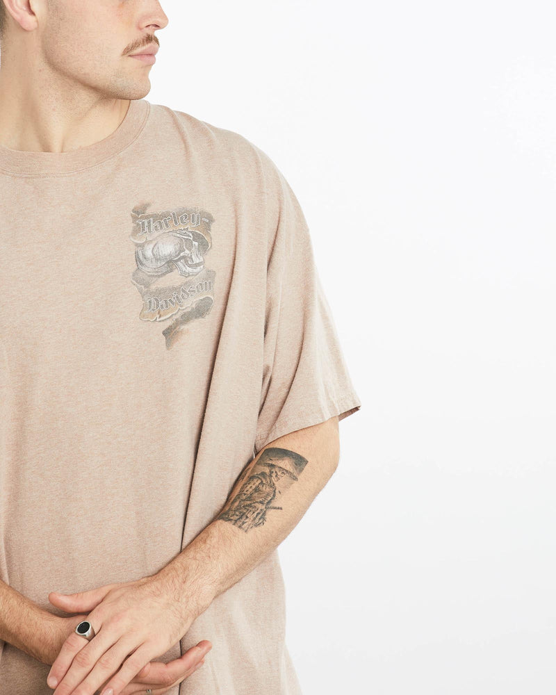 Vintage, Harley, Davidson, Smoky, Mountain, Tee, The Real Deal, size double extra large, colour Beige, newtown, sydney, australia, thrift store, opshop, preloved, secondhand, sustainable, retro, antique, 70s, 80s, 90s, 2000s, 00s, fashion, clothing, streetwear, trendy, garment, style, boutique, store, shop, archive, sale, cheap, best, top, T-Shirts