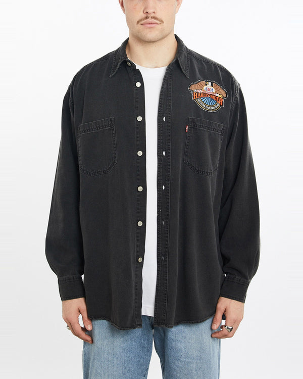Vintage, Levi's, Harley, Davidson, Button, Up, Shirt, The Real Deal, size extra large, colour Black, newtown, sydney, australia, thrift store, opshop, preloved, secondhand, sustainable, retro, antique, 70s, 80s, 90s, 2000s, 00s, fashion, clothing, streetwear, trendy, garment, style, boutique, store, shop, archive, sale, cheap, best, top, Shirts