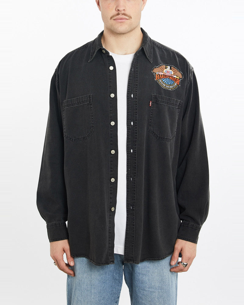 Vintage, Levi's, Harley, Davidson, Button, Up, Shirt, The Real Deal, size extra large, colour Black, newtown, sydney, australia, thrift store, opshop, preloved, secondhand, sustainable, retro, antique, 70s, 80s, 90s, 2000s, 00s, fashion, clothing, streetwear, trendy, garment, style, boutique, store, shop, archive, sale, cheap, best, top, Shirts