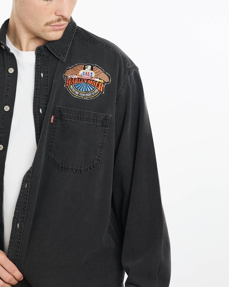 Vintage, Levi's, Harley, Davidson, Button, Up, Shirt, The Real Deal, size extra large, colour Black, newtown, sydney, australia, thrift store, opshop, preloved, secondhand, sustainable, retro, antique, 70s, 80s, 90s, 2000s, 00s, fashion, clothing, streetwear, trendy, garment, style, boutique, store, shop, archive, sale, cheap, best, top, Shirts