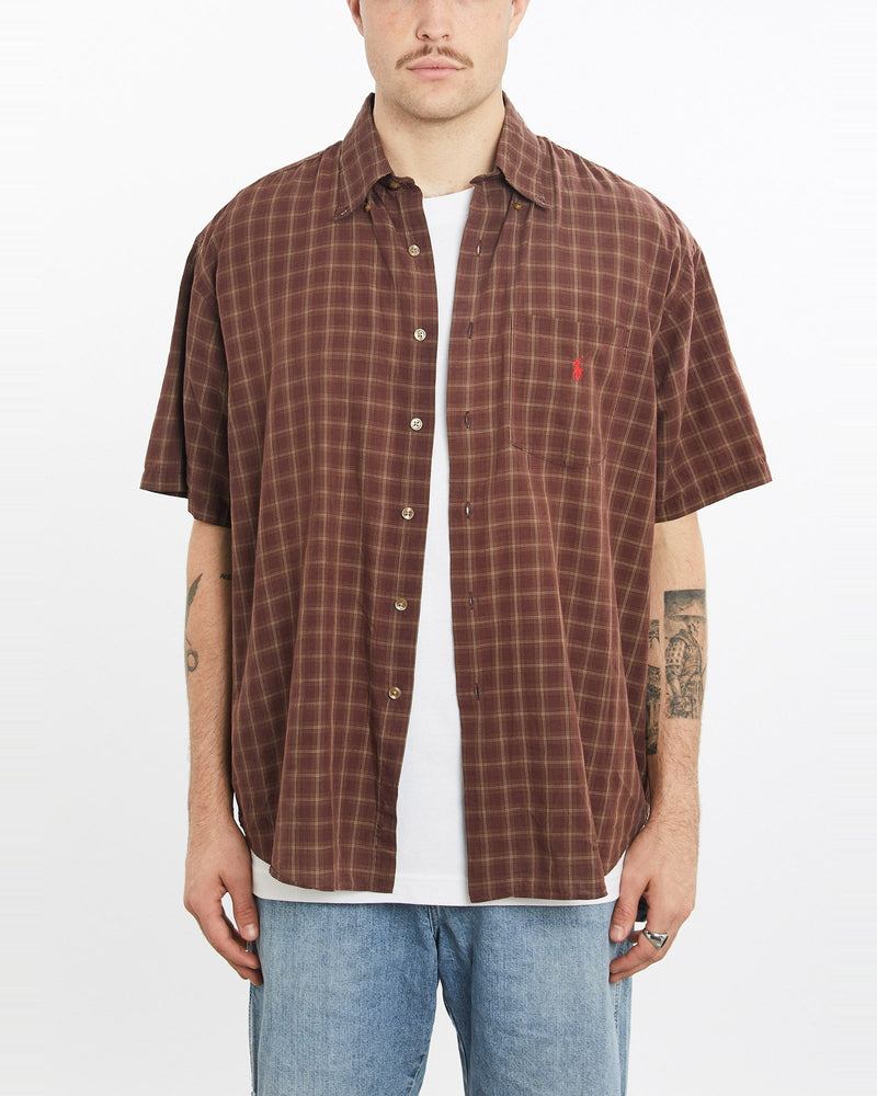 Vintage, 90s, Polo, Ralph, Lauren, Short, Sleeve, Button, Up, Shirt, The Real Deal, size extra large, colour Brown, newtown, sydney, australia, thrift store, opshop, preloved, secondhand, sustainable, retro, antique, 70s, 80s, 90s, 2000s, 00s, fashion, clothing, streetwear, trendy, garment, style, boutique, store, shop, archive, sale, cheap, best, top, Shirts