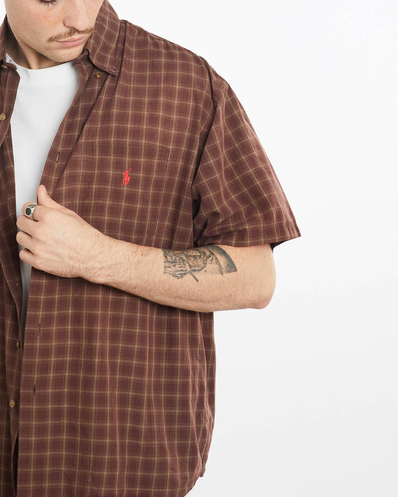 Vintage, 90s, Polo, Ralph, Lauren, Short, Sleeve, Button, Up, Shirt, The Real Deal, size extra large, colour Brown, newtown, sydney, australia, thrift store, opshop, preloved, secondhand, sustainable, retro, antique, 70s, 80s, 90s, 2000s, 00s, fashion, clothing, streetwear, trendy, garment, style, boutique, store, shop, archive, sale, cheap, best, top, Shirts