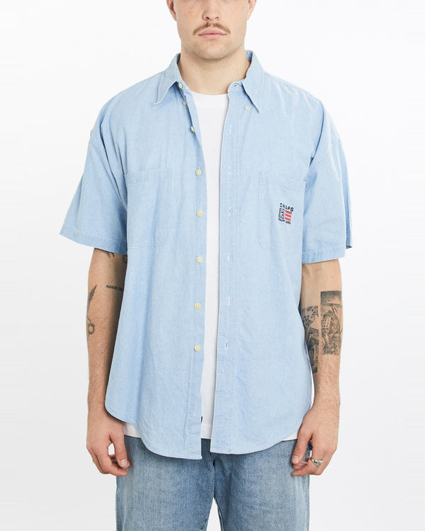 Vintage, Chaps, Ralph, Lauren, Short, Sleeve, Button, Up, Shirt, The Real Deal, size extra large, colour Blue, newtown, sydney, australia, thrift store, opshop, preloved, secondhand, sustainable, retro, antique, 70s, 80s, 90s, 2000s, 00s, fashion, clothing, streetwear, trendy, garment, style, boutique, store, shop, archive, sale, cheap, best, top, Shirts