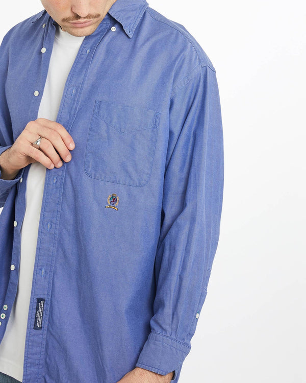 Vintage, 90s, Tommy, Hilfiger, Button, Up, Shirt, The Real Deal, size extra large, colour Blue, newtown, sydney, australia, thrift store, opshop, preloved, secondhand, sustainable, retro, antique, 70s, 80s, 90s, 2000s, 00s, fashion, clothing, streetwear, trendy, garment, style, boutique, store, shop, archive, sale, cheap, best, top, Shirts