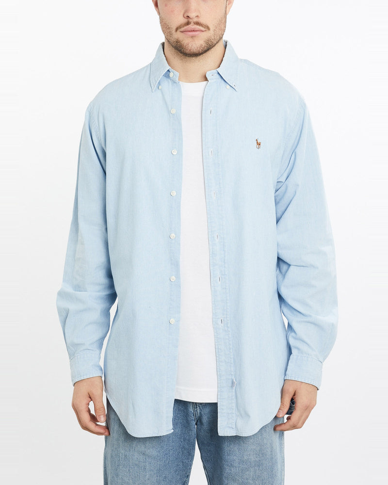 Vintage, 90s, Polo, Ralph, Lauren, Button, Up, Shirt, The Real Deal, size extra large, colour Blue, newtown, sydney, australia, thrift store, opshop, preloved, secondhand, sustainable, retro, antique, 70s, 80s, 90s, 2000s, 00s, fashion, clothing, streetwear, trendy, garment, style, boutique, store, shop, archive, sale, cheap, best, top, Shirts