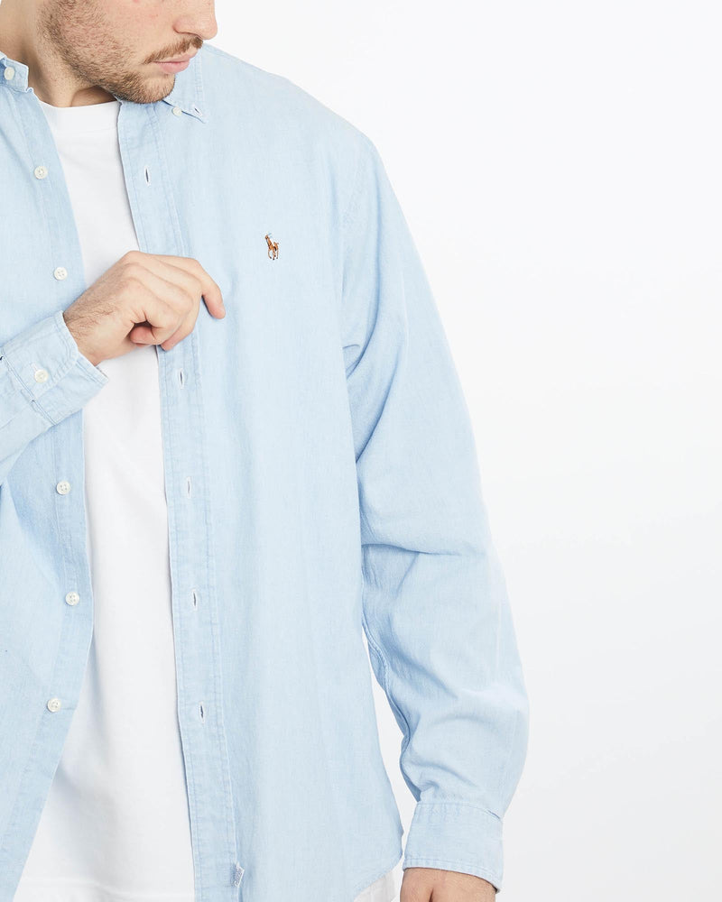 Vintage, 90s, Polo, Ralph, Lauren, Button, Up, Shirt, The Real Deal, size extra large, colour Blue, newtown, sydney, australia, thrift store, opshop, preloved, secondhand, sustainable, retro, antique, 70s, 80s, 90s, 2000s, 00s, fashion, clothing, streetwear, trendy, garment, style, boutique, store, shop, archive, sale, cheap, best, top, Shirts