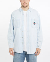 Vintage, 90s, Hard, Rock, Cafe, Dallas, Denim, Button, Up, Shirt, The Real Deal, size extra large, colour Blue, newtown, sydney, australia, thrift store, opshop, preloved, secondhand, sustainable, retro, antique, 70s, 80s, 90s, 2000s, 00s, fashion, clothing, streetwear, trendy, garment, style, boutique, store, shop, archive, sale, cheap, best, top, Shirts