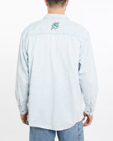 Vintage, 90s, Hard, Rock, Cafe, Dallas, Denim, Button, Up, Shirt, The Real Deal, size extra large, colour Blue, newtown, sydney, australia, thrift store, opshop, preloved, secondhand, sustainable, retro, antique, 70s, 80s, 90s, 2000s, 00s, fashion, clothing, streetwear, trendy, garment, style, boutique, store, shop, archive, sale, cheap, best, top, Shirts