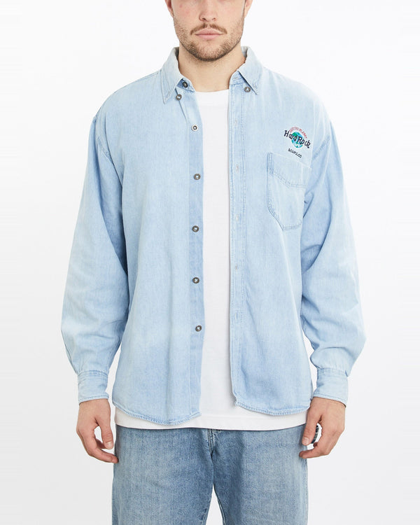Vintage, 90s, Hard, Rock, Cafe, Acapulco, Denim, Button, Up, Shirt, The Real Deal, size extra large, colour Blue, newtown, sydney, australia, thrift store, opshop, preloved, secondhand, sustainable, retro, antique, 70s, 80s, 90s, 2000s, 00s, fashion, clothing, streetwear, trendy, garment, style, boutique, store, shop, archive, sale, cheap, best, top, Shirts