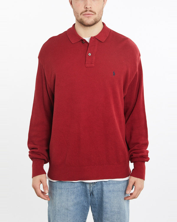 Vintage, 90s, Polo, Ralph, Lauren, Collared, Knit, Sweater, The Real Deal, size extra large, colour Red, newtown, sydney, australia, thrift store, opshop, preloved, secondhand, sustainable, retro, antique, 70s, 80s, 90s, 2000s, 00s, fashion, clothing, streetwear, trendy, garment, style, boutique, store, shop, archive, sale, cheap, best, top, Sweats and hoodies