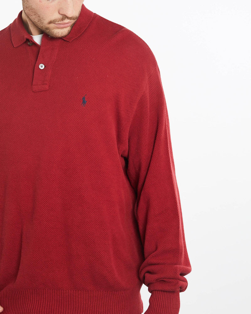 Vintage, 90s, Polo, Ralph, Lauren, Collared, Knit, Sweater, The Real Deal, size extra large, colour Red, newtown, sydney, australia, thrift store, opshop, preloved, secondhand, sustainable, retro, antique, 70s, 80s, 90s, 2000s, 00s, fashion, clothing, streetwear, trendy, garment, style, boutique, store, shop, archive, sale, cheap, best, top, Sweats and hoodies