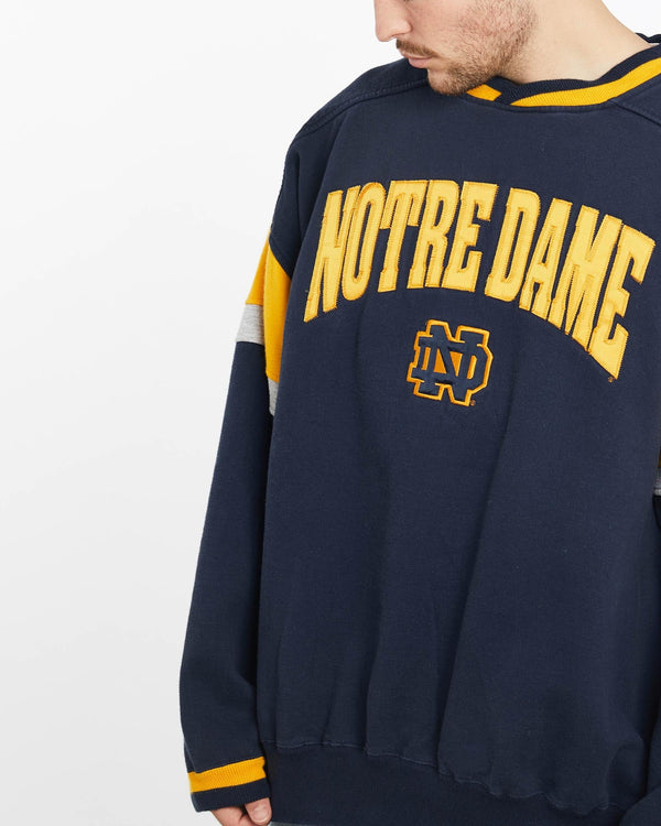 Vintage, 90s, University, Of, Notre, Dame, Sweatshirt, The Real Deal, size extra large, colour Navy, newtown, sydney, australia, thrift store, opshop, preloved, secondhand, sustainable, retro, antique, 70s, 80s, 90s, 2000s, 00s, fashion, clothing, streetwear, trendy, garment, style, boutique, store, shop, archive, sale, cheap, best, top, Sweats and hoodies