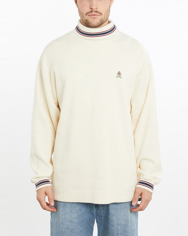 Vintage, 90s, Tommy, Hilfiger, Turtleneck, Sweatshirt, The Real Deal, size extra large, colour White, newtown, sydney, australia, thrift store, opshop, preloved, secondhand, sustainable, retro, antique, 70s, 80s, 90s, 2000s, 00s, fashion, clothing, streetwear, trendy, garment, style, boutique, store, shop, archive, sale, cheap, best, top, Sweats and hoodies