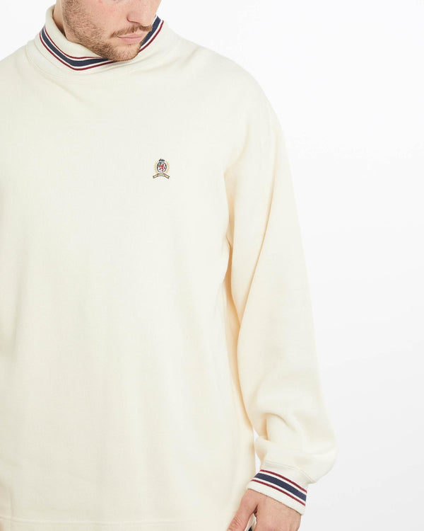 Vintage, 90s, Tommy, Hilfiger, Turtleneck, Sweatshirt, The Real Deal, size extra large, colour White, newtown, sydney, australia, thrift store, opshop, preloved, secondhand, sustainable, retro, antique, 70s, 80s, 90s, 2000s, 00s, fashion, clothing, streetwear, trendy, garment, style, boutique, store, shop, archive, sale, cheap, best, top, Sweats and hoodies