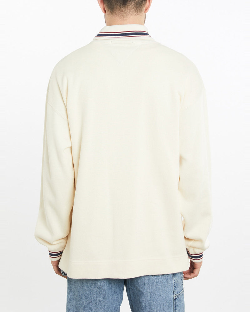Vintage, 90s, Tommy, Hilfiger, Turtleneck, Sweatshirt, The Real Deal, size extra large, colour White, newtown, sydney, australia, thrift store, opshop, preloved, secondhand, sustainable, retro, antique, 70s, 80s, 90s, 2000s, 00s, fashion, clothing, streetwear, trendy, garment, style, boutique, store, shop, archive, sale, cheap, best, top, Sweats and hoodies