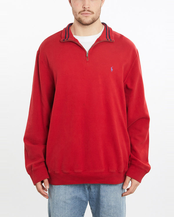 Vintage, 90s, Polo, Ralph, Lauren, Quarter, Zip, Sweatshirt, The Real Deal, size double extra large, colour Red, newtown, sydney, australia, thrift store, opshop, preloved, secondhand, sustainable, retro, antique, 70s, 80s, 90s, 2000s, 00s, fashion, clothing, streetwear, trendy, garment, style, boutique, store, shop, archive, sale, cheap, best, top, Sweats and hoodies