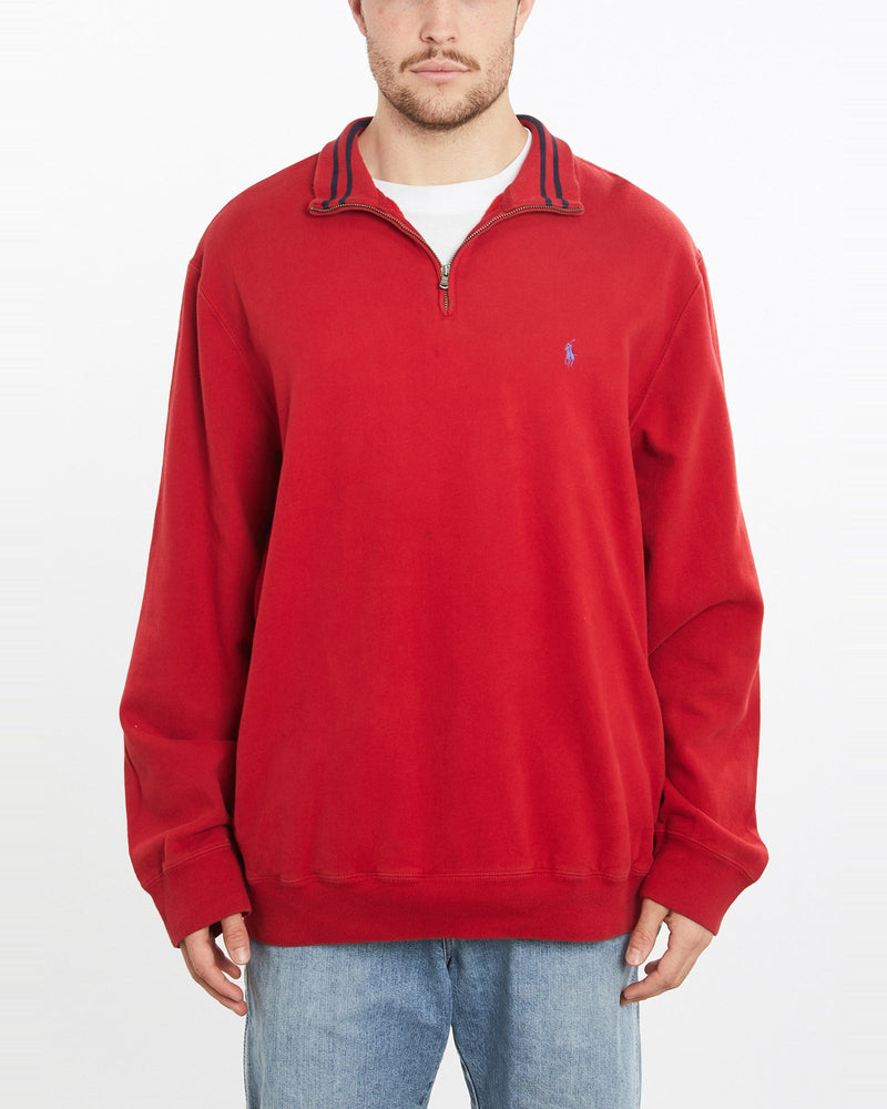 Vintage, 90s, Polo, Ralph, Lauren, Quarter, Zip, Sweatshirt, The Real Deal, size double extra large, colour Red, newtown, sydney, australia, thrift store, opshop, preloved, secondhand, sustainable, retro, antique, 70s, 80s, 90s, 2000s, 00s, fashion, clothing, streetwear, trendy, garment, style, boutique, store, shop, archive, sale, cheap, best, top, Sweats and hoodies