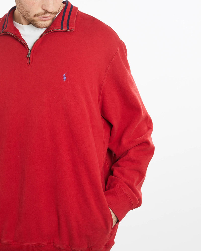 Vintage, 90s, Polo, Ralph, Lauren, Quarter, Zip, Sweatshirt, The Real Deal, size double extra large, colour Red, newtown, sydney, australia, thrift store, opshop, preloved, secondhand, sustainable, retro, antique, 70s, 80s, 90s, 2000s, 00s, fashion, clothing, streetwear, trendy, garment, style, boutique, store, shop, archive, sale, cheap, best, top, Sweats and hoodies