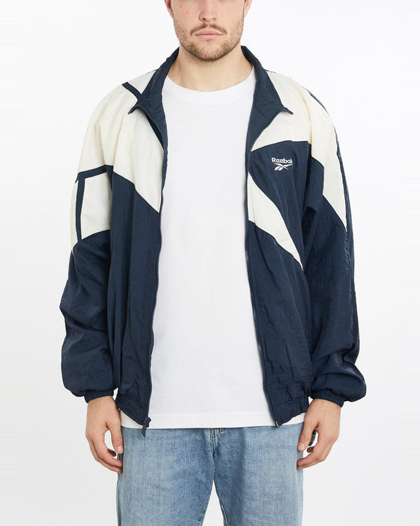 Vintage, 90s, Reebok, Track, Jacket, The Real Deal, size extra large, colour Navy, newtown, sydney, australia, thrift store, opshop, preloved, secondhand, sustainable, retro, antique, 70s, 80s, 90s, 2000s, 00s, fashion, clothing, streetwear, trendy, garment, style, boutique, store, shop, archive, sale, cheap, best, top, Jackets