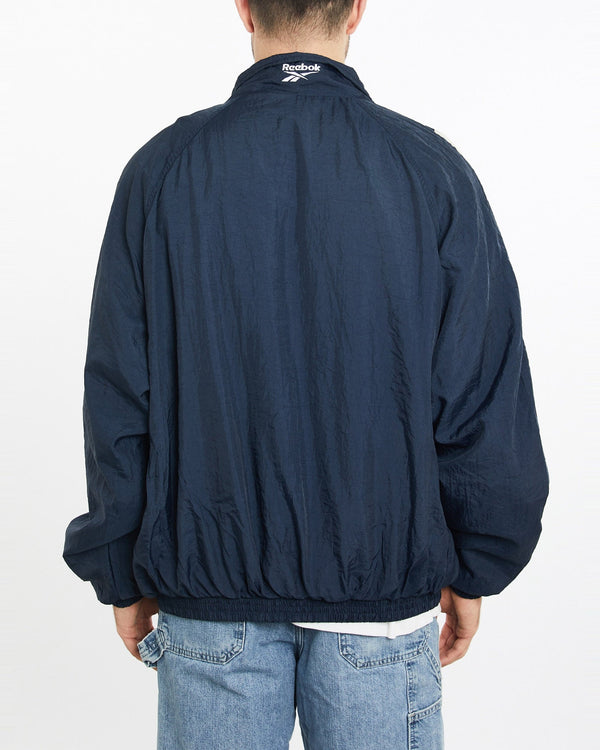Vintage, 90s, Reebok, Track, Jacket, The Real Deal, size extra large, colour Navy, newtown, sydney, australia, thrift store, opshop, preloved, secondhand, sustainable, retro, antique, 70s, 80s, 90s, 2000s, 00s, fashion, clothing, streetwear, trendy, garment, style, boutique, store, shop, archive, sale, cheap, best, top, Jackets