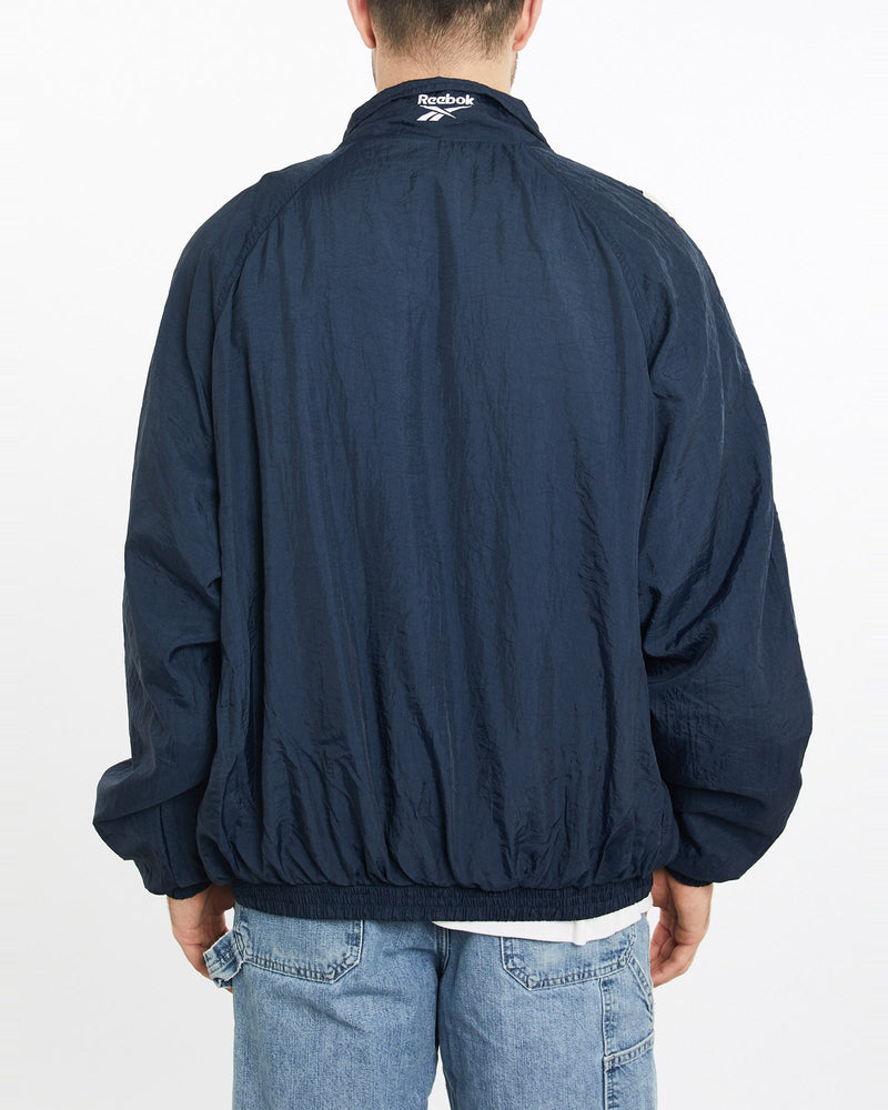 Vintage, 90s, Reebok, Track, Jacket, The Real Deal, size extra large, colour Navy, newtown, sydney, australia, thrift store, opshop, preloved, secondhand, sustainable, retro, antique, 70s, 80s, 90s, 2000s, 00s, fashion, clothing, streetwear, trendy, garment, style, boutique, store, shop, archive, sale, cheap, best, top, Jackets