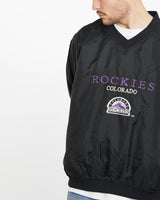 Vintage, 90s, MLB, Colorado, Rockies, Pullover, Jacket, The Real Deal, size extra large, colour Black, newtown, sydney, australia, thrift store, opshop, preloved, secondhand, sustainable, retro, antique, 70s, 80s, 90s, 2000s, 00s, fashion, clothing, streetwear, trendy, garment, style, boutique, store, shop, archive, sale, cheap, best, top, Jackets