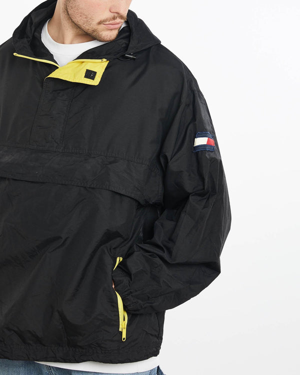 Vintage, Tommy, Hilfiger, Athletics, Windbreaker, Jacket, The Real Deal, size extra large, colour Black, newtown, sydney, australia, thrift store, opshop, preloved, secondhand, sustainable, retro, antique, 70s, 80s, 90s, 2000s, 00s, fashion, clothing, streetwear, trendy, garment, style, boutique, store, shop, archive, sale, cheap, best, top, Jackets