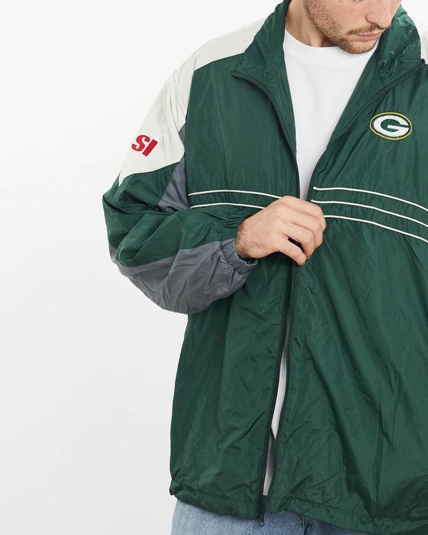 Vintage, NFL, Green, Bay, Packers, Track, Jacket, The Real Deal, size extra large, colour Green, newtown, sydney, australia, thrift store, opshop, preloved, secondhand, sustainable, retro, antique, 70s, 80s, 90s, 2000s, 00s, fashion, clothing, streetwear, trendy, garment, style, boutique, store, shop, archive, sale, cheap, best, top, Jackets