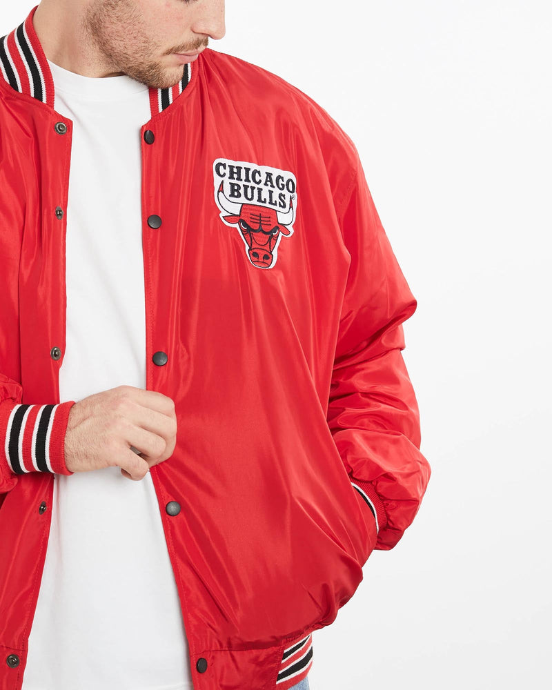 Vintage, 90s, Chalk, Line, Chicago, Bulls, Bomber, Jacket, The Real Deal, size extra large, colour Red, newtown, sydney, australia, thrift store, opshop, preloved, secondhand, sustainable, retro, antique, 70s, 80s, 90s, 2000s, 00s, fashion, clothing, streetwear, trendy, garment, style, boutique, store, shop, archive, sale, cheap, best, top, Jackets