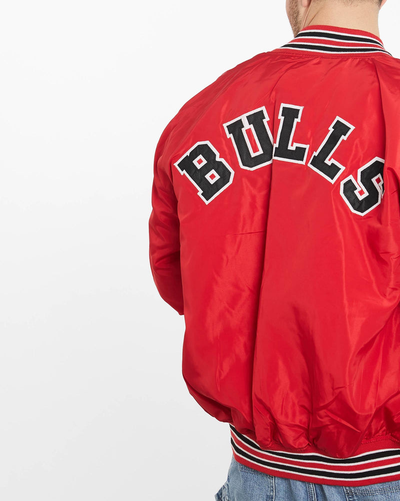 Vintage, 90s, Chalk, Line, Chicago, Bulls, Bomber, Jacket, The Real Deal, size extra large, colour Red, newtown, sydney, australia, thrift store, opshop, preloved, secondhand, sustainable, retro, antique, 70s, 80s, 90s, 2000s, 00s, fashion, clothing, streetwear, trendy, garment, style, boutique, store, shop, archive, sale, cheap, best, top, Jackets