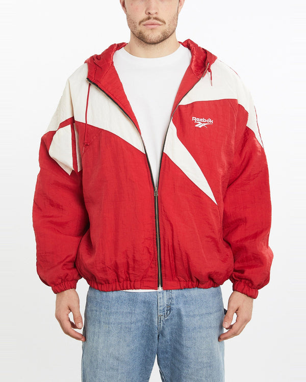 Vintage, 90s, Reebok, Windbreaker, Jacket, The Real Deal, size extra large, colour Red, newtown, sydney, australia, thrift store, opshop, preloved, secondhand, sustainable, retro, antique, 70s, 80s, 90s, 2000s, 00s, fashion, clothing, streetwear, trendy, garment, style, boutique, store, shop, archive, sale, cheap, best, top, Jackets