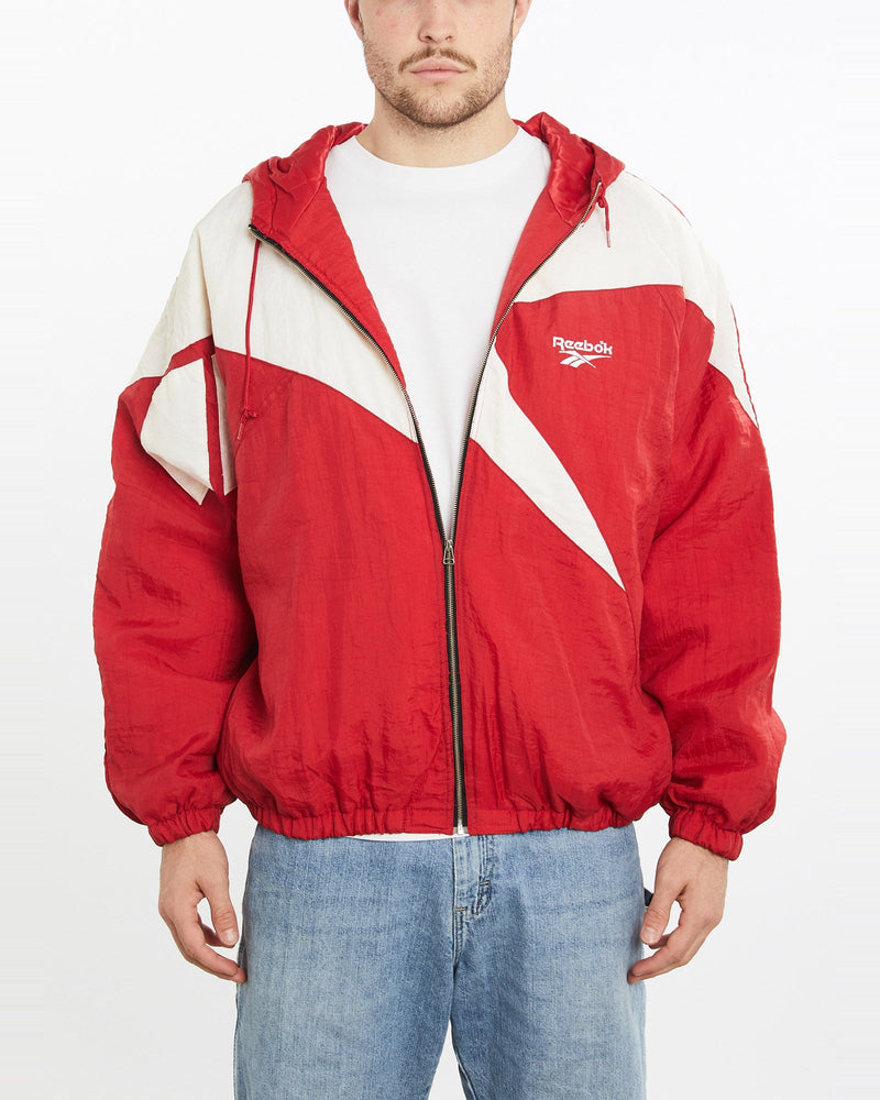 Vintage, 90s, Reebok, Windbreaker, Jacket, The Real Deal, size extra large, colour Red, newtown, sydney, australia, thrift store, opshop, preloved, secondhand, sustainable, retro, antique, 70s, 80s, 90s, 2000s, 00s, fashion, clothing, streetwear, trendy, garment, style, boutique, store, shop, archive, sale, cheap, best, top, Jackets