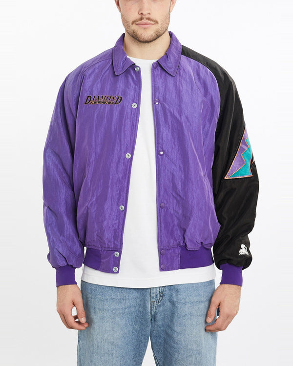 Vintage, 90s, Starter, MLB, Arizona, Diamondbacks, Bomber, Jacket, The Real Deal, size extra large, colour Purple, newtown, sydney, australia, thrift store, opshop, preloved, secondhand, sustainable, retro, antique, 70s, 80s, 90s, 2000s, 00s, fashion, clothing, streetwear, trendy, garment, style, boutique, store, shop, archive, sale, cheap, best, top, Jackets
